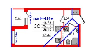 Квартира в ЖК «Дворцовый фасад», студия, 24.85 м², 4 этаж
