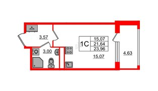 Квартира в ЖК «Дворцовый фасад», студия, 21.64 м², 2 этаж
