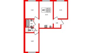 Квартира в ЖК «Цветной город», 3 комнатная, 63.7 м², 7 этаж