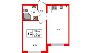 Квартира в ЖК «Цветной город», 1 комнатная, 32.2 м², 7 этаж