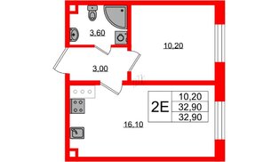 Квартира в ЖК Ржевский парк, 1 комнатная, 32.9 м², 15 этаж