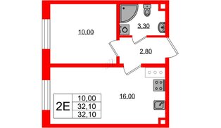 Квартира в ЖК Ржевский парк, 1 комнатная, 32.1 м², 14 этаж