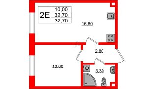 Квартира в ЖК Ржевский парк, 1 комнатная, 32.7 м², 2 этаж