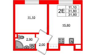 Квартира в ЖК Ржевский парк, 1 комнатная, 31.8 м², 15 этаж