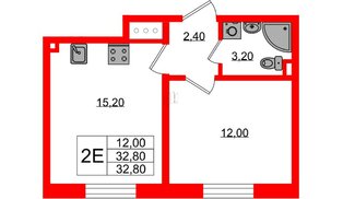 Квартира в ЖК «Ржевский парк», 1 комнатная, 32.8 м², 16 этаж