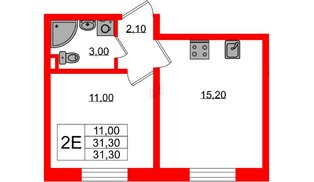 Квартира в ЖК «Ржевский парк», 1 комнатная, 31.3 м², 9 этаж