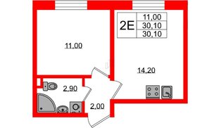 Квартира в ЖК Ржевский парк, 1 комнатная, 30.1 м², 15 этаж