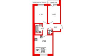 Квартира в ЖК Ржевский парк, 2 комнатная, 51.5 м², 6 этаж