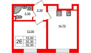 Квартира в ЖК «Ржевский парк», 1 комнатная, 32.3 м², 3 этаж