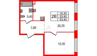 Квартира в ЖК «ЛДМ», 1 комнатная, 53.4 м², 5 этаж