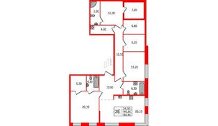Квартира в ЖК ЛДМ, 2 комнатная, 140.8 м², 2 этаж