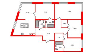 Квартира в ЖК «ЛДМ», 4 комнатная, 141.2 м², 3 этаж