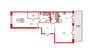 Квартира в ЖК «ЛДМ», 1 комнатная, 75.7 м², 9 этаж
