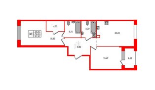 Квартира в ЖК «ЛДМ», 2 комнатная, 81.3 м², 3 этаж