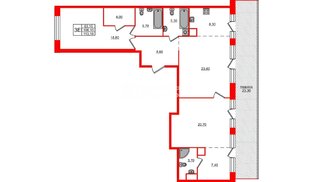 Квартира в ЖК ЛДМ, 2 комнатная, 113.1 м², 9 этаж