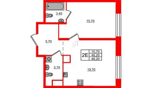 Квартира в ЖК ЛДМ, 1 комнатная, 48.2 м², 8 этаж