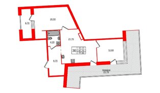 Квартира в ЖК ЛДМ, 2 комнатная, 77.9 м², 9 этаж
