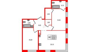 Квартира в ЖК ЛДМ, 2 комнатная, 89.4 м², 6 этаж