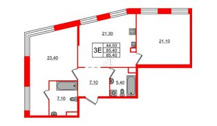 Квартира в ЖК ЛДМ, 2 комнатная, 85.4 м², 5 этаж