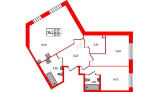 Квартира в ЖК «ЛДМ», 2 комнатная, 86.4 м², 2 этаж
