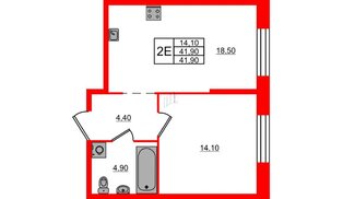 Квартира в ЖК «ЛДМ», 1 комнатная, 41.9 м², 4 этаж