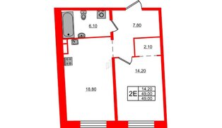 Квартира в ЖК «ЛДМ», 1 комнатная, 49 м², 4 этаж