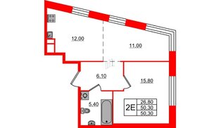 Квартира в ЖК ЛДМ, 2 комнатная, 50.3 м², 5 этаж