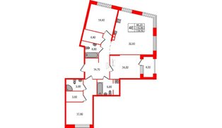 Квартира в ЖК ЛДМ, 3 комнатная, 119.1 м², 3 этаж
