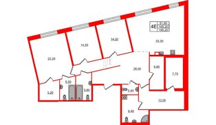 Квартира в ЖК «ЛДМ», 3 комнатная, 165.2 м², 2 этаж