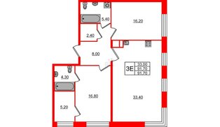 Квартира в ЖК ЛДМ, 2 комнатная, 91.7 м², 8 этаж