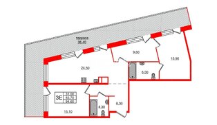 Квартира в ЖК ЛДМ, 2 комнатная, 94.6 м², 8 этаж