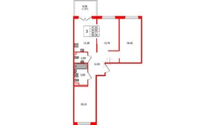 Квартира в ЖК Образцовый квартал, 3 комнатная, 82.8 м², 1 этаж