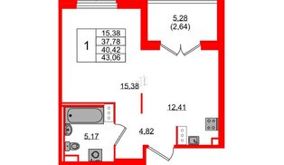Квартира в ЖК «Образцовый квартал», 1 комнатная, 37.78 м², 2 этаж