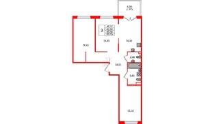 Квартира в ЖК Образцовый квартал, 3 комнатная, 83.59 м², 1 этаж