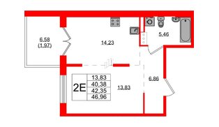 Квартира в ЖК Образцовый квартал, 1 комнатная, 40.38 м², 2 этаж