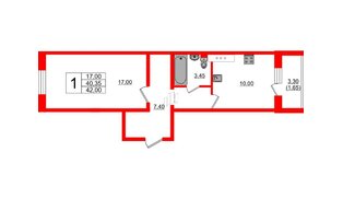 Квартира в ЖК Ленский, 1 комнатная, 42 м², 15 этаж