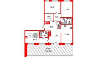 Квартира в ЖК Визионер, 4 комнатная, 110.1 м², 9 этаж