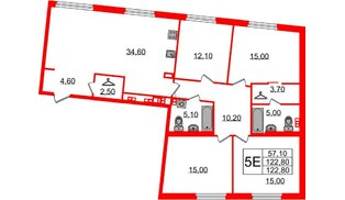 Квартира в ЖК Визионер, 4 комнатная, 122.9 м², 4 этаж
