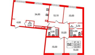 Квартира в ЖК Визионер, 4 комнатная, 122.7 м², 6 этаж