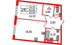 Квартира в ЖК Визионер, 1 комнатная, 52.2 м², 5 этаж