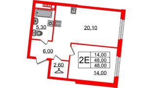 Квартира в ЖК Визионер, 1 комнатная, 48 м², 3 этаж