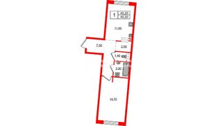 Квартира в ЖК «Невский Берег», 1 комнатная, 40.2 м², 1 этаж