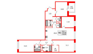 Квартира в ЖК AVANT, 4 комнатная, 128.88 м², 7 этаж