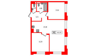 Квартира в ЖК Alpen, 2 комнатная, 62.29 м², 9 этаж