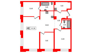 Квартира в ЖК Alpen, 3 комнатная, 91.58 м², 3 этаж