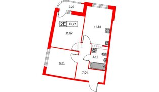 Квартира в ЖК Авиатор, 2 комнатная, 45.27 м², 9 этаж
