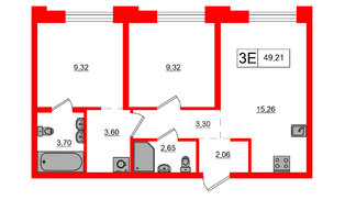 Квартира в ЖК Alpen, 2 комнатная, 49.21 м², 8 этаж