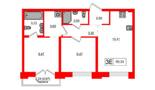 Квартира в ЖК Alpen, 2 комнатная, 50.33 м², 5 этаж