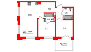 Квартира в ЖК Alpen, 2 комнатная, 58.14 м², 4 этаж