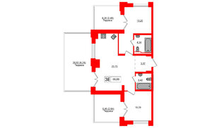 Квартира в ЖК Alpen, 2 комнатная, 69.88 м², 10 этаж